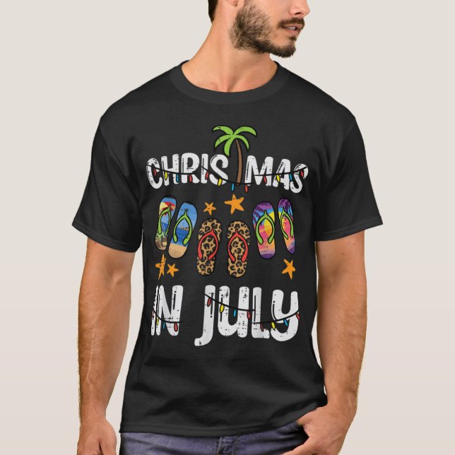 3 Flip Flops Christmas In July Summer Xmas Beach W T-Shirt (Front)
