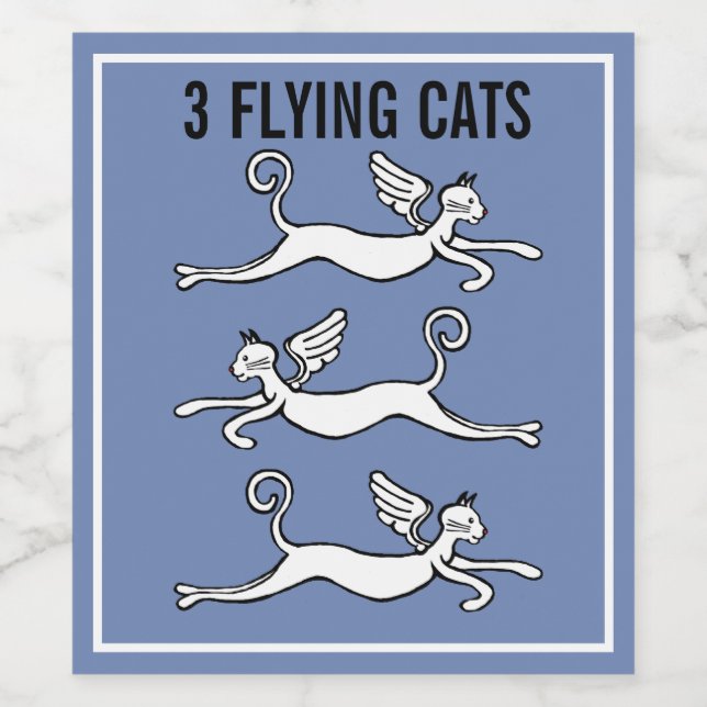 3 flying cats comic art image wine label (Single Label)