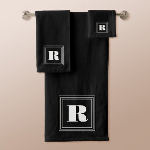3 Frame Monogram   Black & White Bath Towel Set