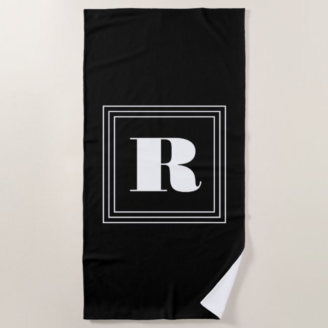 3 Frame Monogram | Black & White Beach Towel (Front)