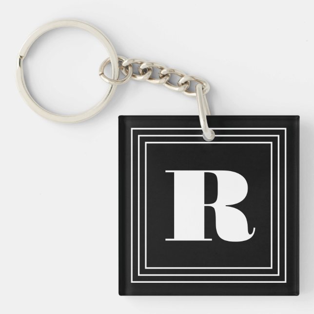 3 Frame Monogram | Black & White Key Ring (Front)