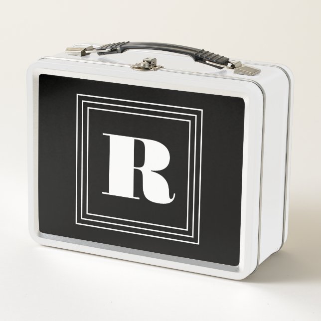 3 Frame Monogram | Black & White Metal Lunch Box (Front)