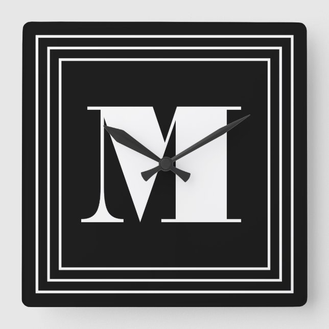 3 Frame Monogram | Black & White Square Wall Clock (Front)