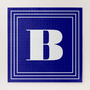 3 Frame Monogram   Navy Blue & White Jigsaw Puzzle