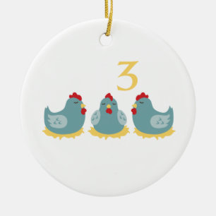3 French Hens Ceramic Tree Decoration