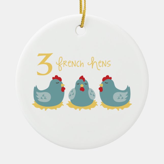 3 French Hens Ceramic Tree Decoration (Front)