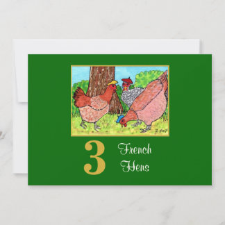 3 French Hens Cute Birds Custom Christmas Holiday Card
