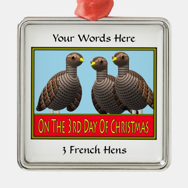 3 French Hens Metal Tree Decoration (Front)