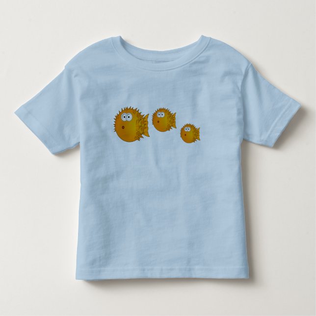 3 Funny Cartoon Puffer Fish Family Swimming Toddler T-Shirt (Front)