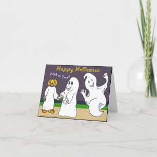 3 Ghosts Trick or Treating Halloween Night Card