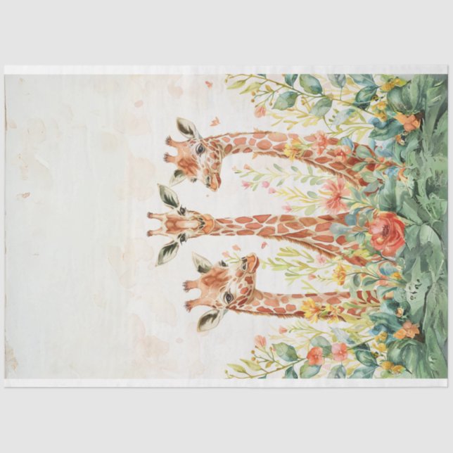 3 Giraffe Decoupage Paper Watercolor  (Front)