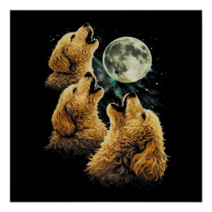 3 Golden Doodle Dogs Howling at the Moon Cute dogs Poster