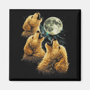 3 Golden Doodle Dogs Howling Cute Funny Moon Magnet