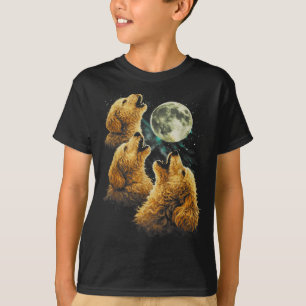 3 Golden Doodle Dogs Howling Cute Funny Moon T-Shirt