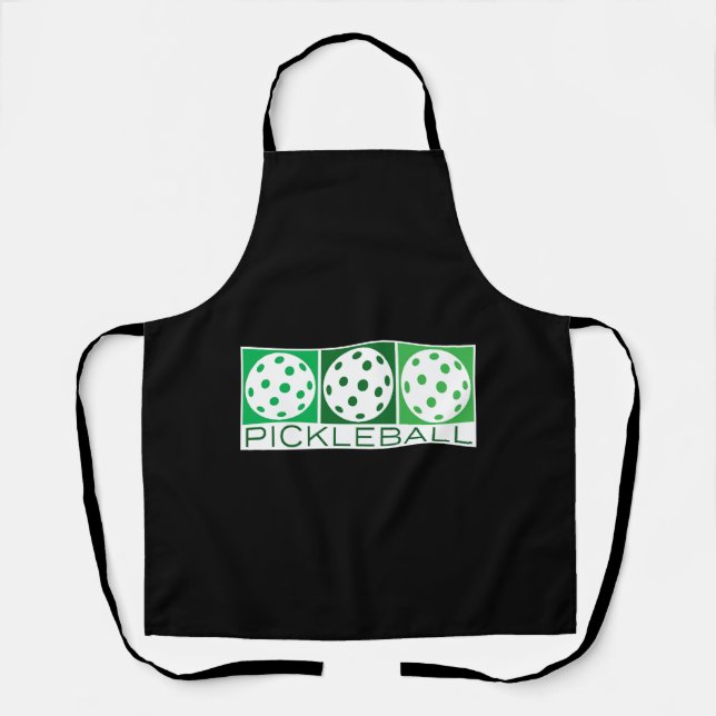 3 Green Pickleballs on white Apron (Front)