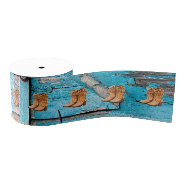 3" Grosgrain Ribbon Blue Wood Barn Door Boots Co (Spool)