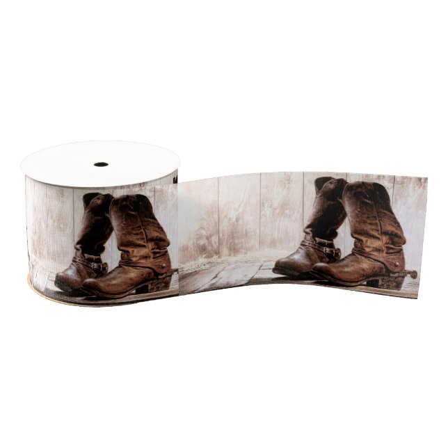 3" Grosgrain Ribbon boots country rustic western w (Spool)