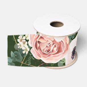 3" Grosgrain Ribbon Geometric Garden Rose Hunter