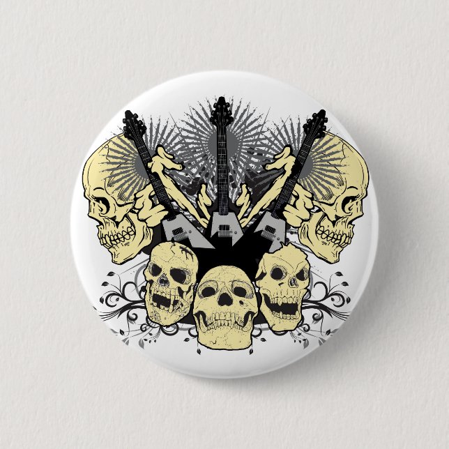 3 Guitars Skulls 6 Cm Round Badge (Front)
