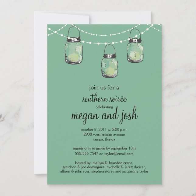 3 Hanging Mason Jars - Engagement Party Invitation (Front)