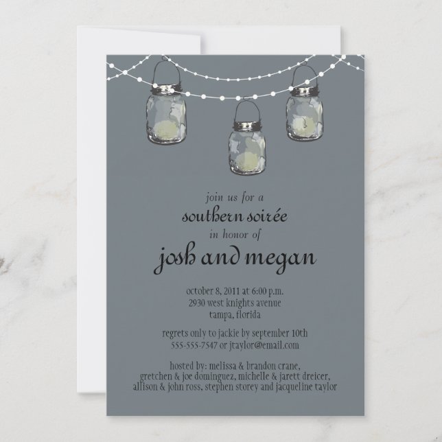 3 Hanging Mason Jars - Engagement Party Invitation (Front)