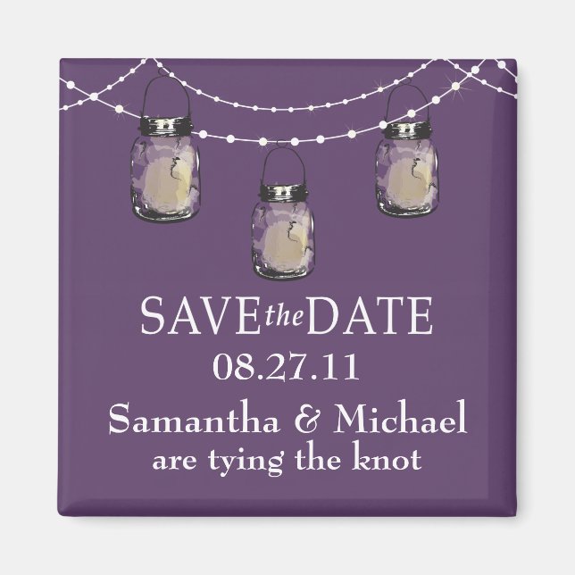 3 Hanging Mason Jars - SAVE THE DATE Magnet (Front)
