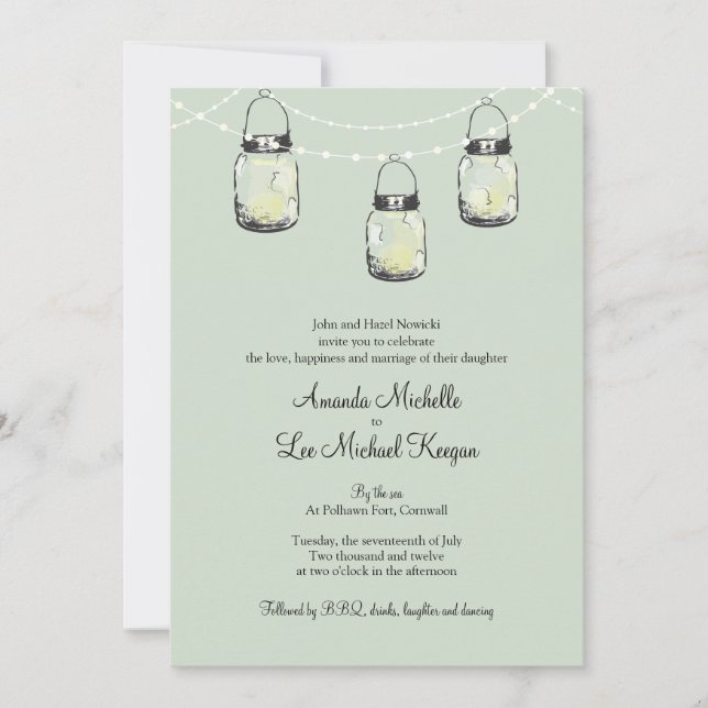 3 Hanging Mason Jars Wedding Invitation (Front)