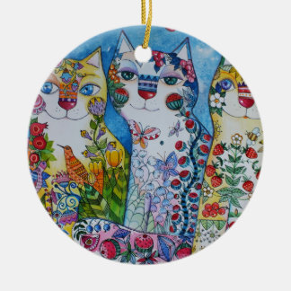 3 happy cats ceramic tree decoration