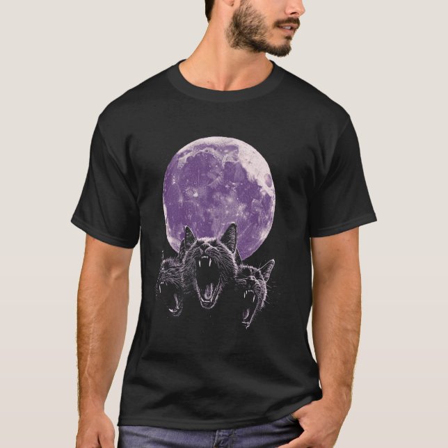 3 Headed Cat Meme Full Moon Phase Witchy Dark Acad T-Shirt (Front)