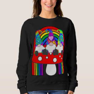 3 Hippie Gnomes on Mushroom Under Rainbow Whimsica Sweatshirt