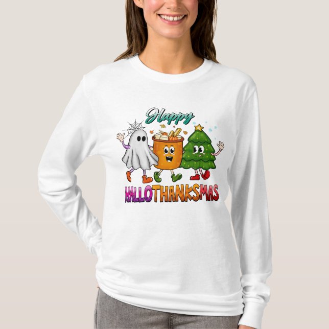 3 Holiday Girl halloween thanksgiving  Christmas T-Shirt (Front)