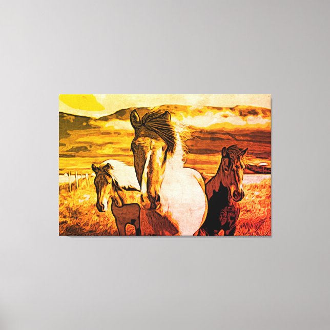 *~* 3 Horses AR22 Wild Mustangs Mountains Equine Canvas Print (Front)