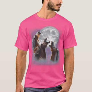 3 Horses Howling At The Moon Funny Horse Lover Equ T-Shirt