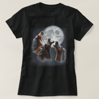 3 Horses Howling At The Moon Funny Horse Lover T-Shirt