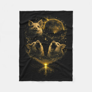 3 howling funny pig lunar blood red moon eclipse3 fleece blanket