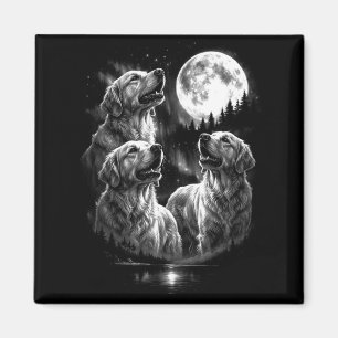 3 Howling Golden Retriever Moon Vintage Funny Magnet