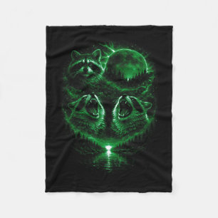 3 howling racoon full moon eclipse cosmic green3 fleece blanket