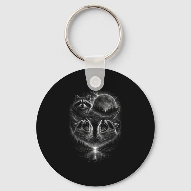 3 howling racoon mystic lunar moon eclipse cosmic key ring (Front)