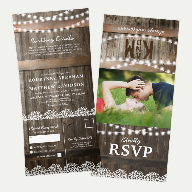 3 in 1 Rustic Baby's Breath Wedding Tri-Fold Invitation (Creator Uploaded)