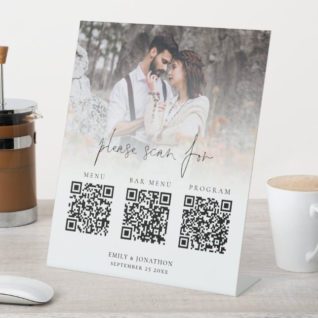 3 in One Qr Codes Bar Menu Program Photo Wedding Pedestal Sign (In SItu)