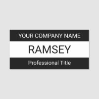 3 inch Black Name Tag Pin or Magnetic Professional