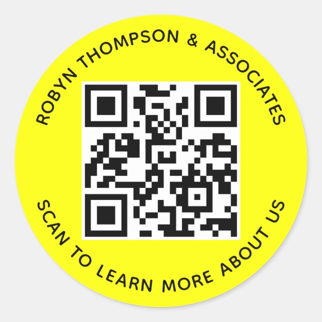 3 Inch Round QR Code Stickers Custom Colour Yellow (Front)