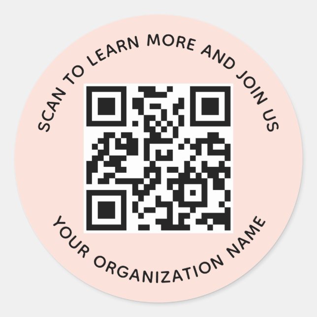 3 Inch Round QR Code Stickers Custom Company Peach (Front)