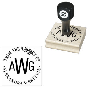 3 Initial Letter Monogram #1 Library Book Name Rubber Stamp