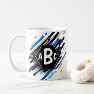 3 Initial Letter Monogram Black Frame Blue Paint Coffee Mug