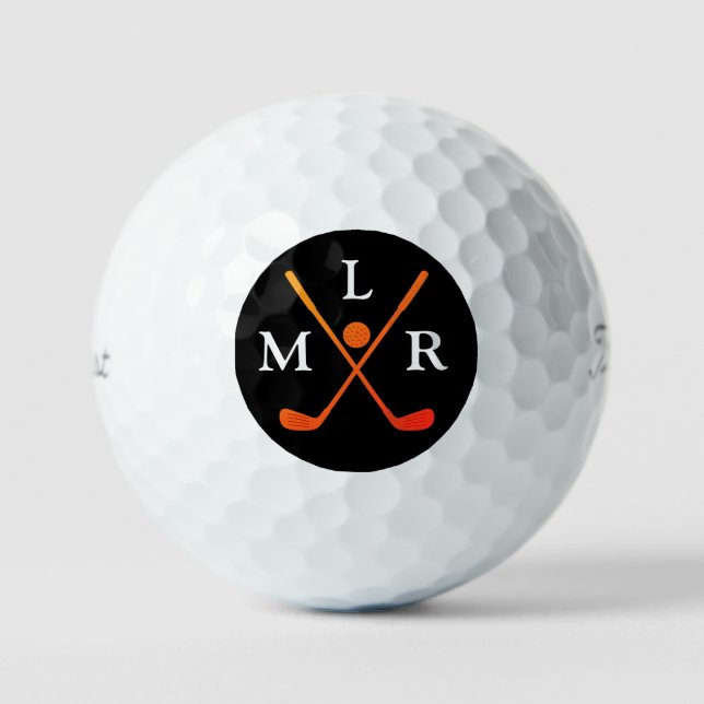 3 Initial Letters crossed red clubs Golf Balls (Front)
