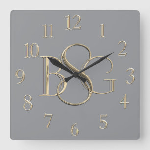 3 Initial Monogram Any Colour Background Square Wall Clock
