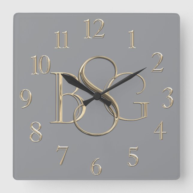 3 Initial Monogram Any Colour Background Square Wall Clock (Front)