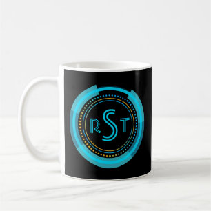 3 Initial Monogram Letter Futuristic Tech Circle Coffee Mug