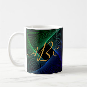 3 Initial Monogram Letter Green Blue Swirl Lines   Coffee Mug